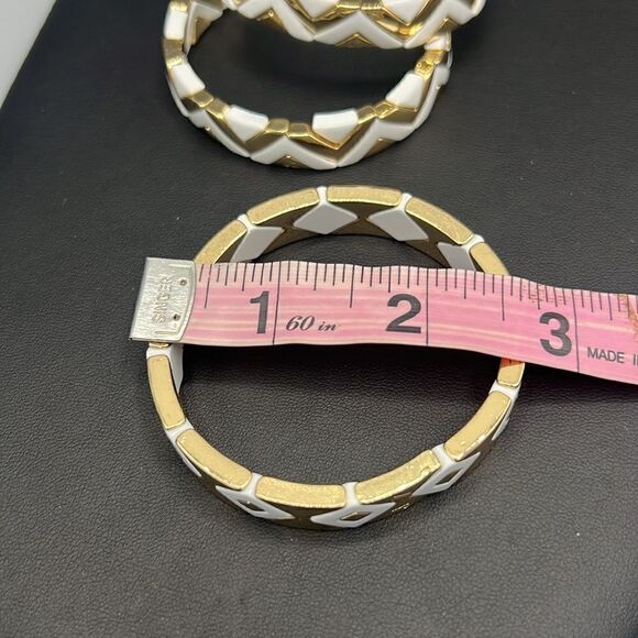 Enamel Tile Stretch Stackable White Gold Set of 3 Bracelets - Picture 6 of 6